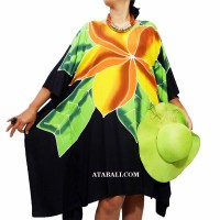 Poncho Top Dress Black Orange Flower Handpainting Made in Bali